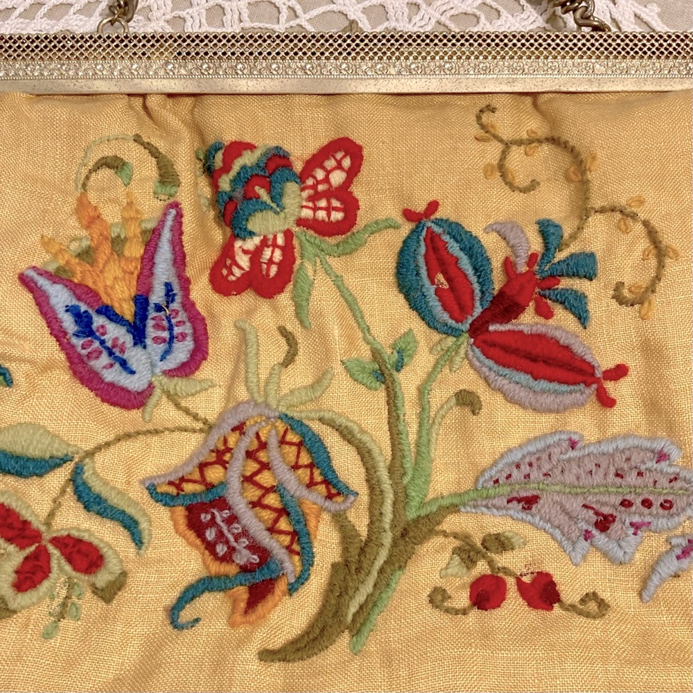 Vintage Handstitched Crewel Needlepoint Handbag Double Sided Design - Picture 3 of 14